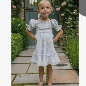 Ivy City Co White and Blue Smocked Tiered Sundress